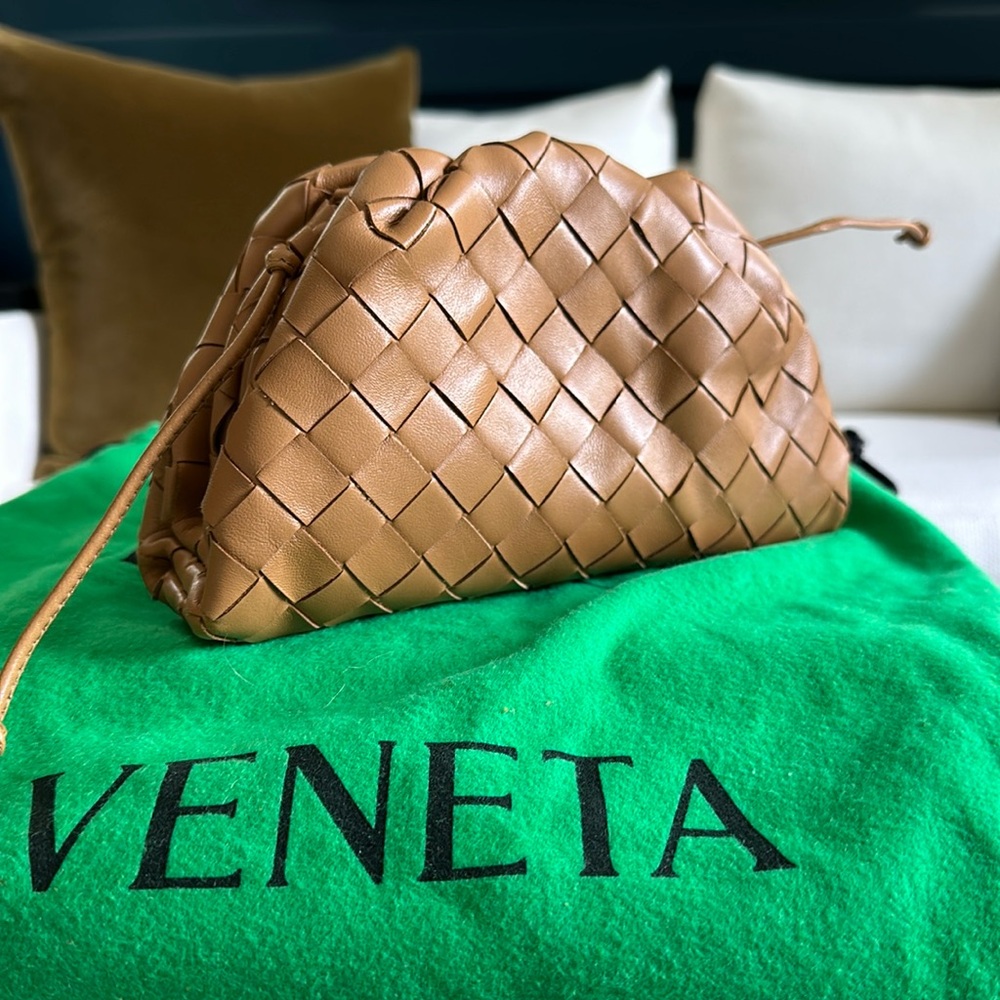NEW Bottega Veneta small pouch bag in almond.
